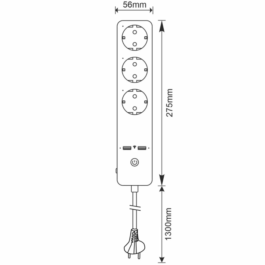 Prailginimo laidas SMART su jungikliu 1,5m + 2xUSB/Wi-Fi Tuya SCHUKO