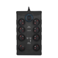 Prailginimo laidas su jungikliu ir apsauga nuo viršįtampių, 8 lizdų, E tipo kištukas + 1xUSB-A + 1xUSB-C, 2 m, juodas