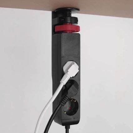 Prailginimo laidas su tvirtinimu prie stalo 3Z + 3xUSB 1,5m juodas