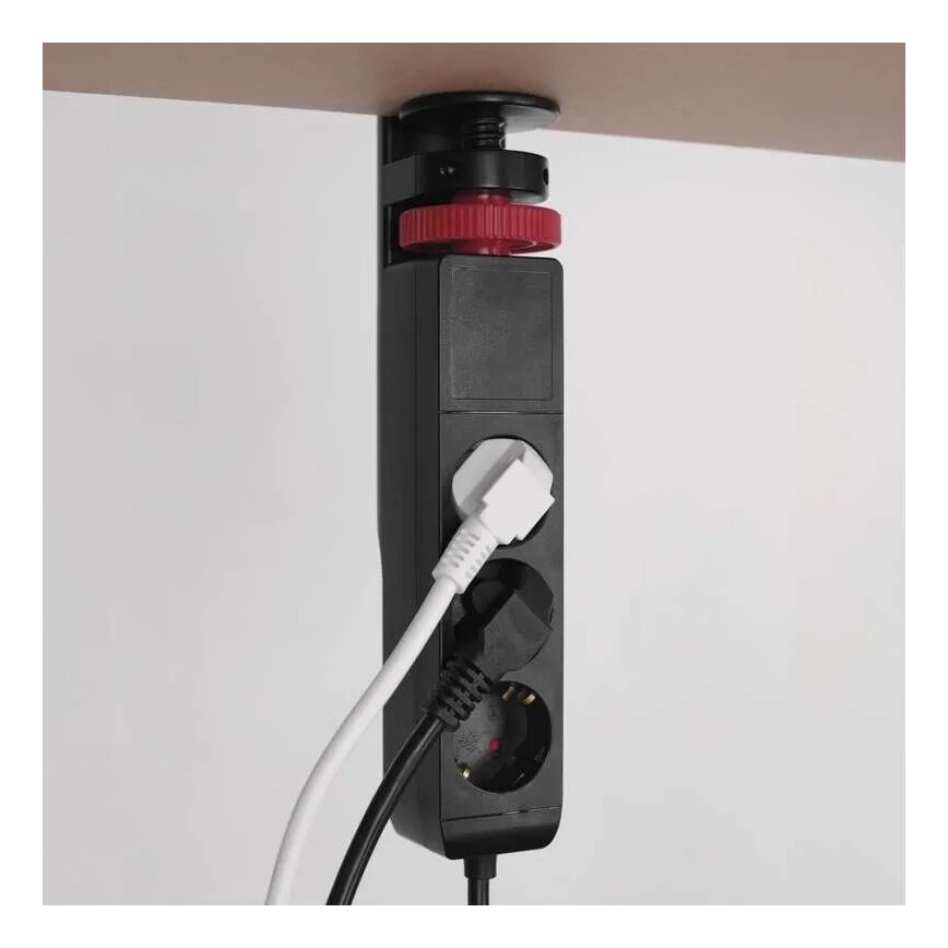 Prailginimo laidas su tvirtinimu prie stalo 3Z + 3xUSB 1,5m juodas