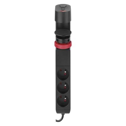 Prailginimo laidas su tvirtinimu prie stalo 3Z + 3xUSB 1,5m juodas