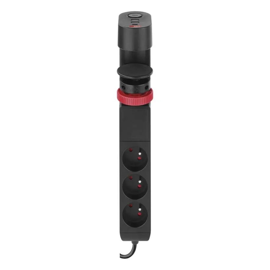 Prailginimo laidas su tvirtinimu prie stalo 3Z + 3xUSB 1,5m juodas