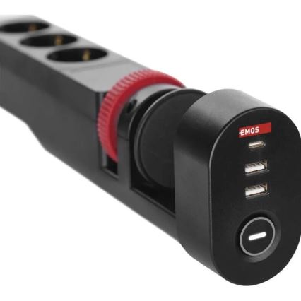 Prailginimo laidas su tvirtinimu prie stalo 3Z + 3xUSB 1,5m juodas