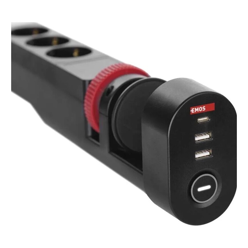 Prailginimo laidas su tvirtinimu prie stalo 3Z + 3xUSB 1,5m juodas