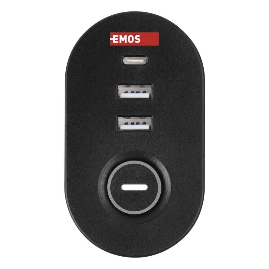 Prailginimo laidas su tvirtinimu prie stalo 3Z + 3xUSB 1,5m juodas