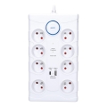 Prailgintojas su jungikliu ir apsauga nuo viršįtampių, 8 lizdų (Tipas E) + 1x USB-A + 1x USB-C, 2 m, baltas