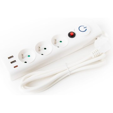 Prailgintuvas su jungikliu 3Z Tipas E + 2xUSB-A + 1xUSB-C 1,5m