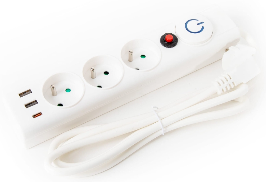 Prailgintuvas su jungikliu 3Z Tipas E + 2xUSB-A + 1xUSB-C 1,5m