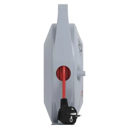 Pratęsimo kabelis ant ritės su 4 lizdais, 10 m, pilka/raudona