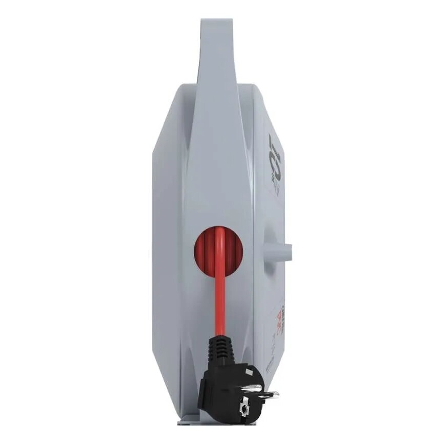 Pratęsimo kabelis ant ritės su 4 lizdais, 10 m, pilka/raudona