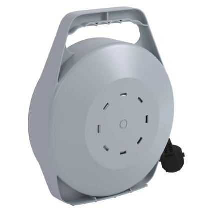 Pratęsimo kabelis ant ritės su 4 lizdais, 10 m, pilka/raudona