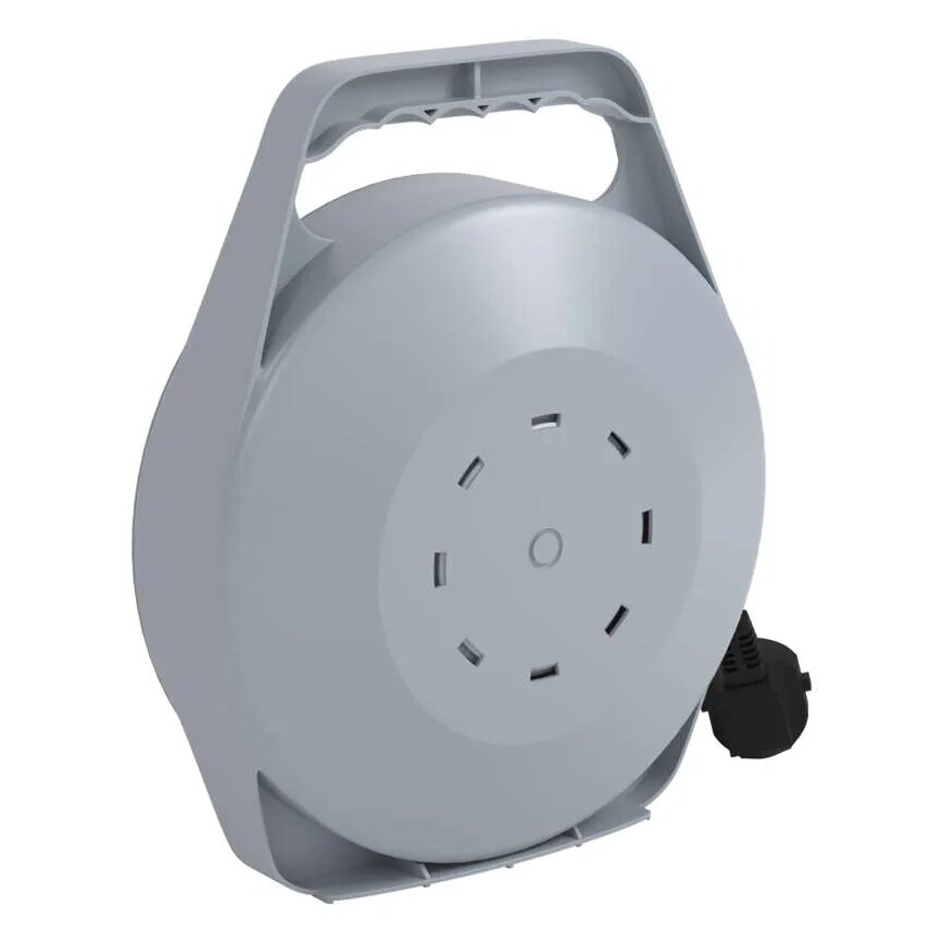 Pratęsimo kabelis ant ritės su 4 lizdais, 10 m, pilka/raudona