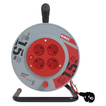 Pratęsimo kabelis su ritė 4x2,5 mm² 15 m raudona/pilka