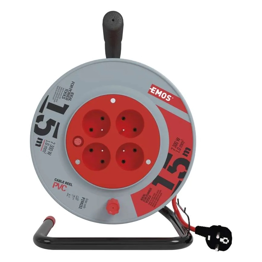 Pratęsimo kabelis su ritė 4x2,5 mm² 15 m raudona/pilka