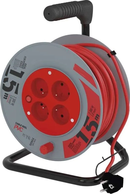 Pratęsimo kabelis su ritė 4x2,5 mm² 15 m raudona/pilka