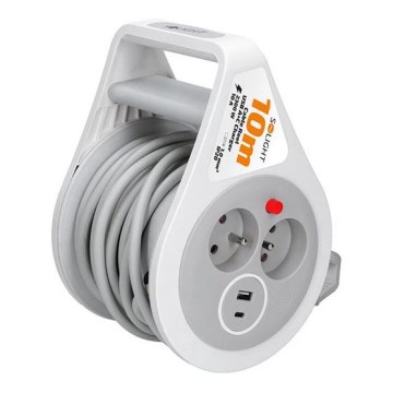 Pratęsimo laidas ant ritės, 2 lizdai + USB A+C, 10 m