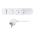 Pratęsimo laidas su jungikliu, su 3 lizdais ir USB A+C įkrovimu, 5 m ilgio