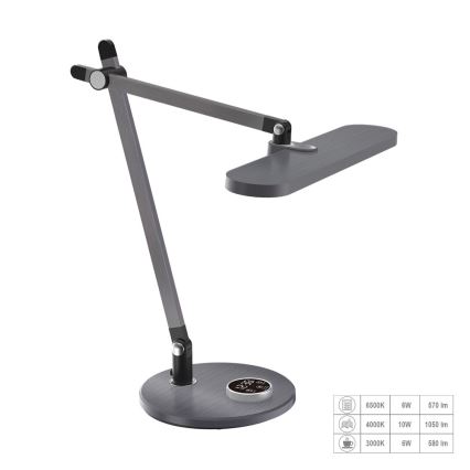 Prezent 31216 - LED Pritemdoma jutiklinė lanksti stalinė lempa su ekranu ZIPP LED/12W/230V 3000-6500K