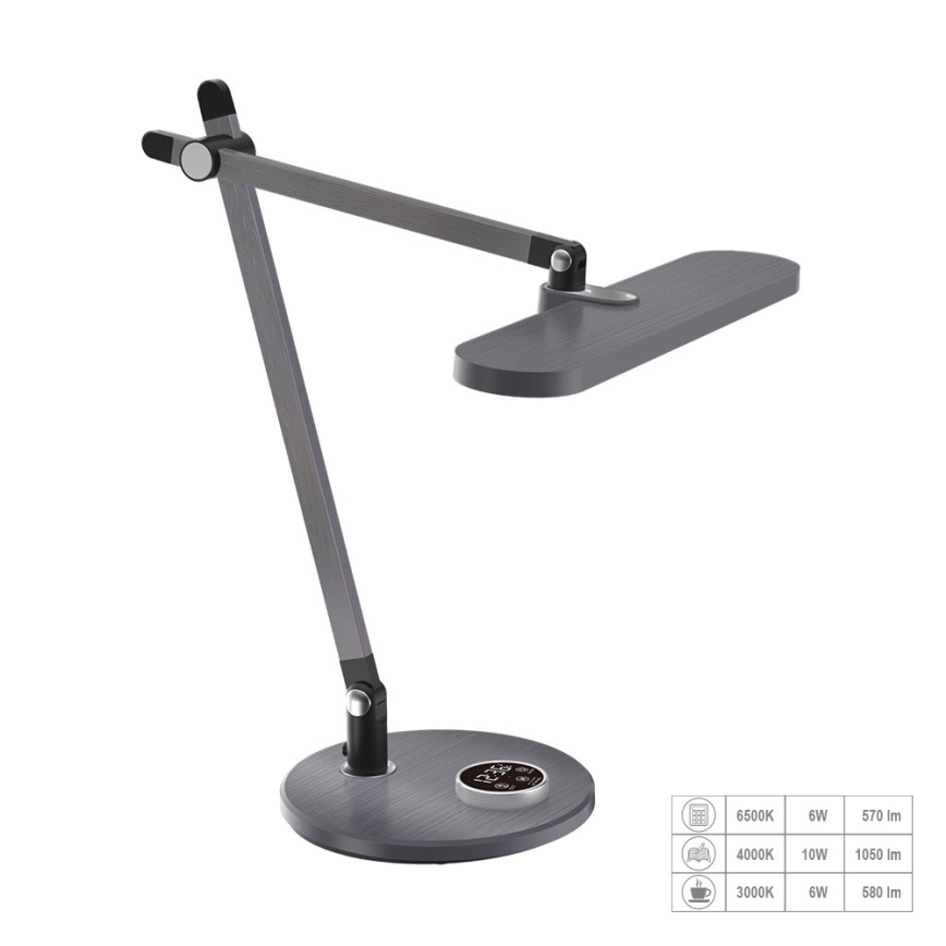 Prezent 31216 - LED Pritemdoma jutiklinė lanksti stalinė lempa su ekranu ZIPP LED/12W/230V 3000-6500K