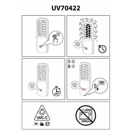 Prezent 70422 - Nešiojama dezinfekuojanti germicidinė lempa UVC/2,5W/5V USB