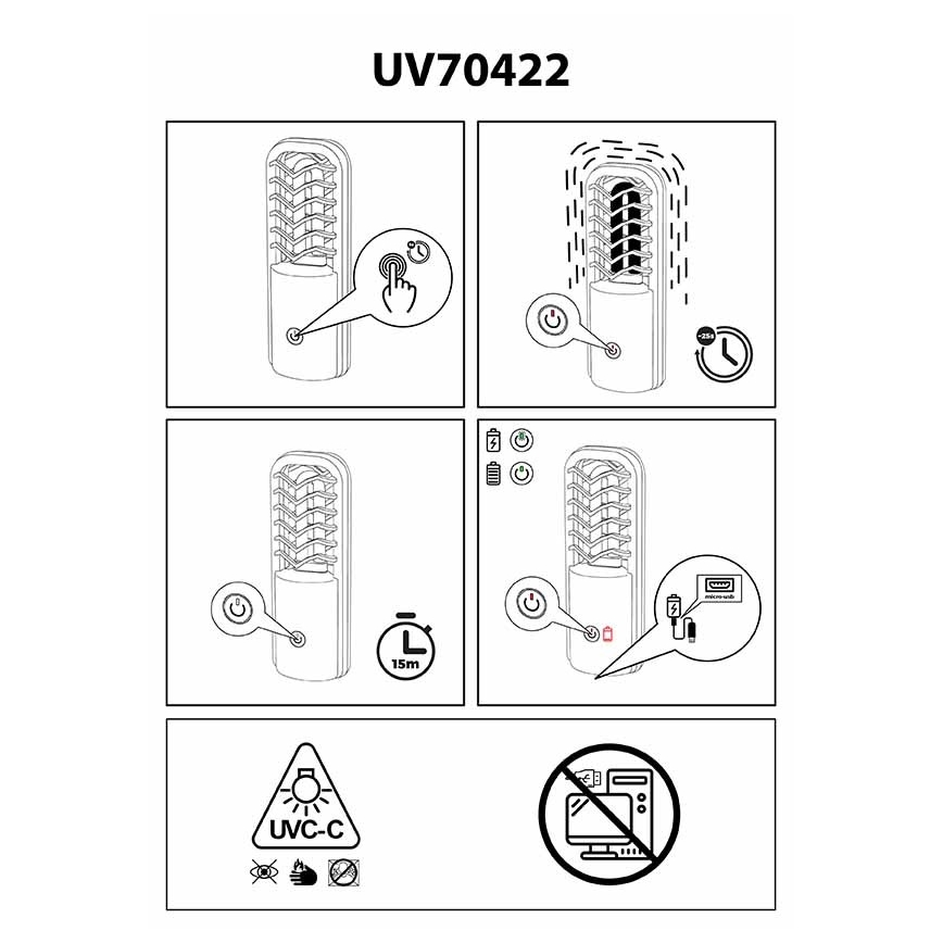 Prezent 70422 - Nešiojama dezinfekuojanti germicidinė lempa UVC/2,5W/5V USB