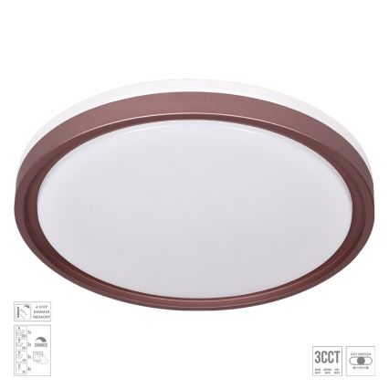 Prezent 71344 - reguliuojamo ryškumo LED lubų šviestuvas FLOREN LED/30W/230V 3000/4000/6500K Ø 41,5 cm rudas