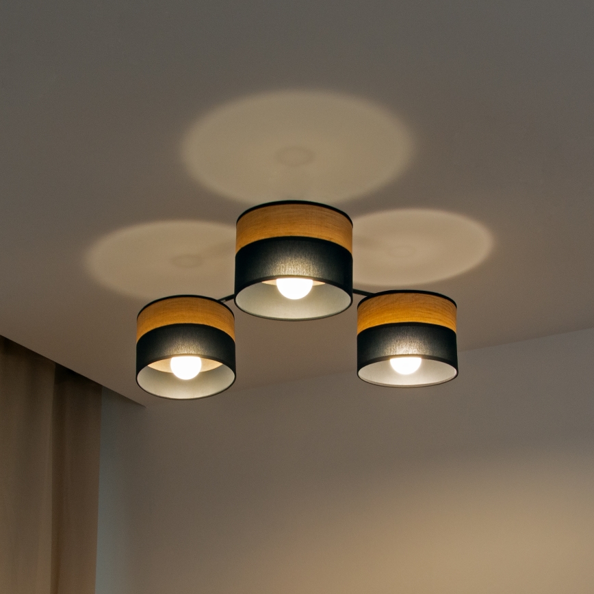 Prie lubų montuojama liustra ALBA 3xE27/15W/230V skersmuo 66 cm juoda/ruda