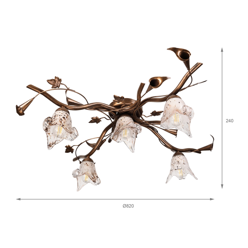 Prie lubų montuojama liustra ROZETA 5xE14/40W/230V bronzinė