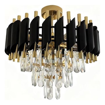 Prie lubų montuojamas liustras CRISTAL, 5 × E14, 10 W, 230 V, Ø 38 cm, juodas/auksinis