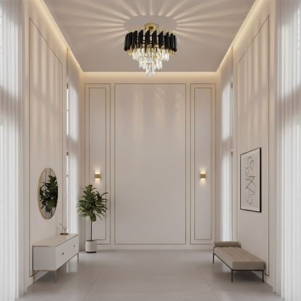 Prie lubų montuojamas liustras CRISTAL, 5 × E14, 10 W, 230 V, Ø 38 cm, juodas/auksinis