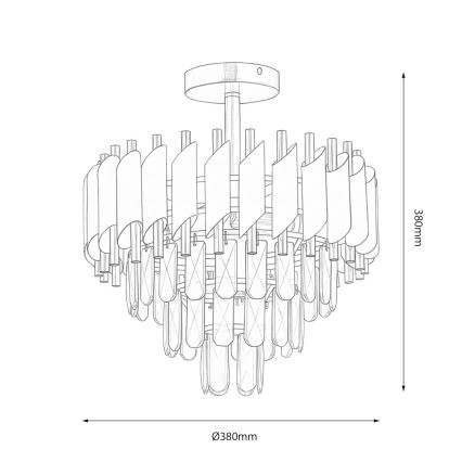 Prie lubų montuojamas liustras CRISTAL, 5 × E14, 10 W, 230 V, Ø 38 cm, juodas/auksinis