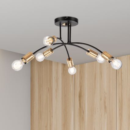 Prie lubų montuojamas šviestuvas ANYA 6xE27/15W/230V juoda/auksinė