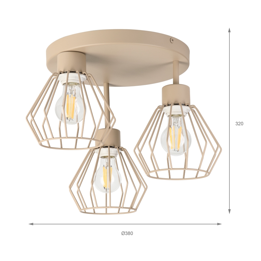 Prie lubų montuojamas šviestuvas AUDREY 3xE27/60W/230V smėlio spalvos