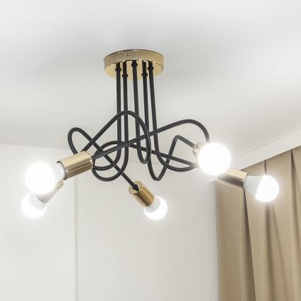 Prie lubų montuojamas šviestuvas OXFORD 5xE27/15W/230V auksinė/juoda