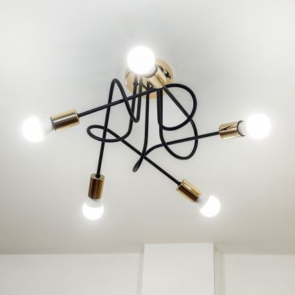 Prie lubų montuojamas šviestuvas OXFORD 5xE27/15W/230V auksinė/juoda