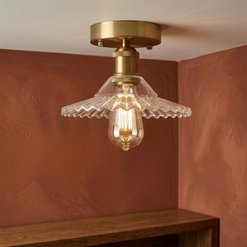 Prie lubų montuojamas šviestuvas TRISH 1xE27/15W/230V auksinė/skaidri