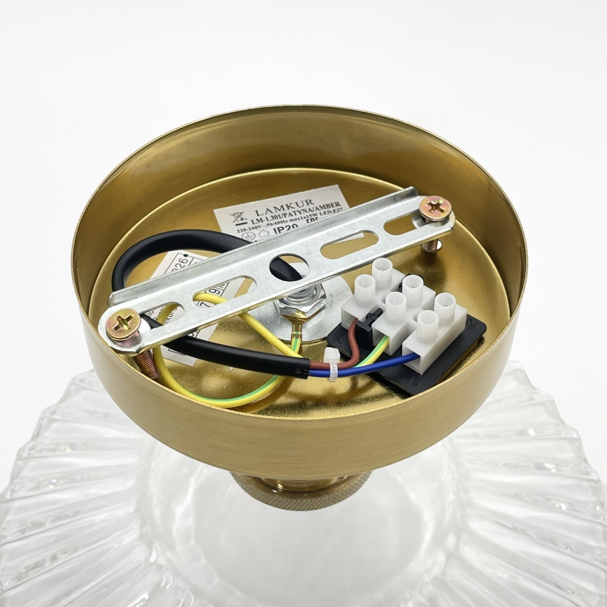 Prie lubų montuojamas šviestuvas TRISH 1xE27/15W/230V auksinė/skaidri