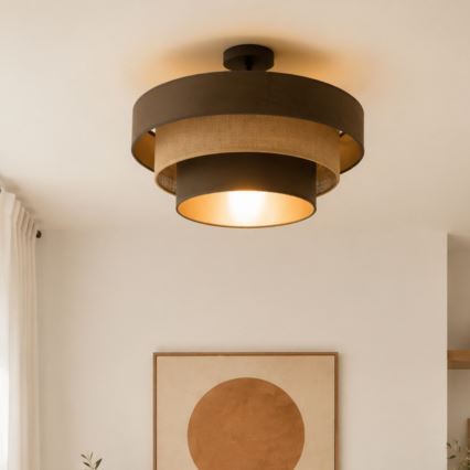 Prie lubų montuojamas šviestuvas WENTA 1xE27/60W/230V, skersmuo 50 cm, ruda/džiutas