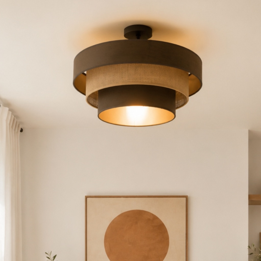 Prie lubų montuojamas šviestuvas WENTA 1xE27/60W/230V, skersmuo 50 cm, ruda/džiutas