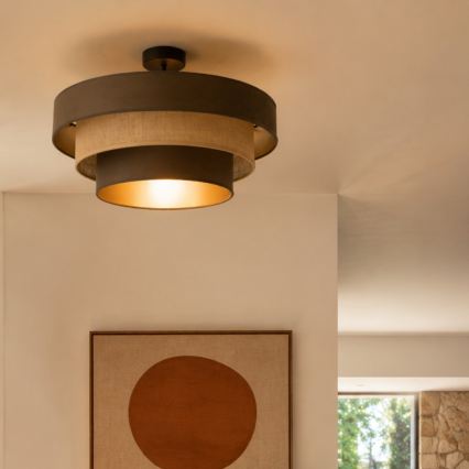 Prie lubų montuojamas šviestuvas WENTA 1xE27/60W/230V, skersmuo 50 cm, ruda/džiutas