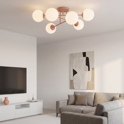 Prie lubų tvirtinama liustra ROMA 6xE14/10W/230V rožinė