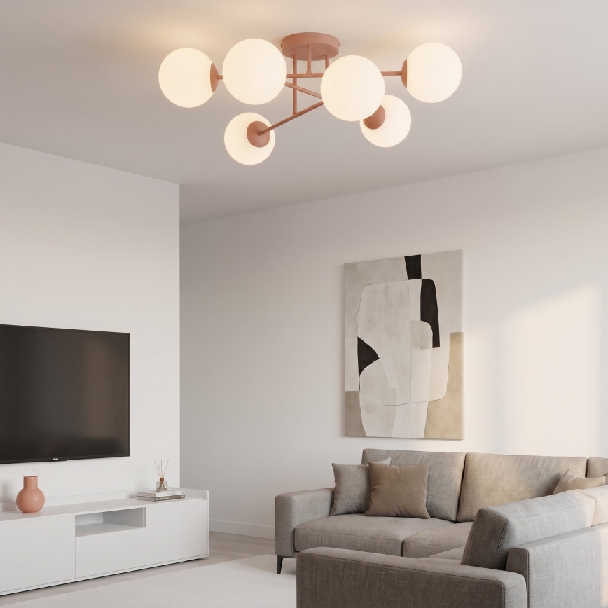 Prie lubų tvirtinama liustra ROMA 6xE14/10W/230V rožinė