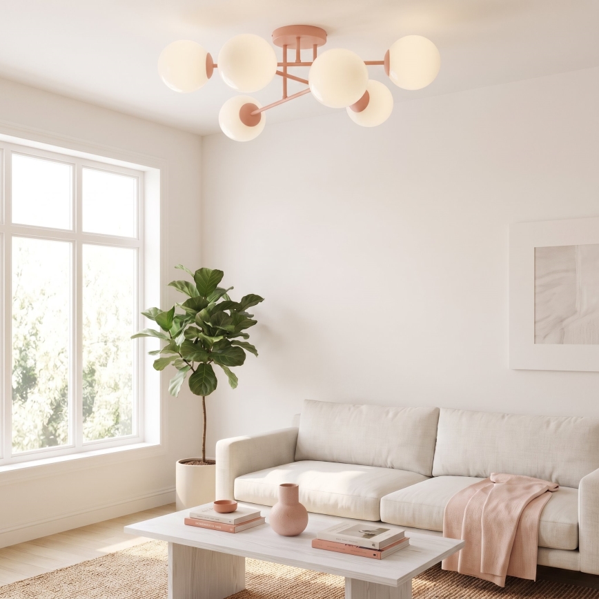 Prie lubų tvirtinama liustra ROMA 6xE14/10W/230V rožinė