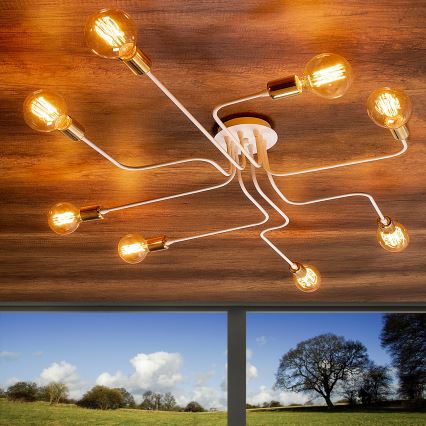 Prie lubų tvirtinama liustra TRUVA 8xE27/40W/230V balta/auksinė