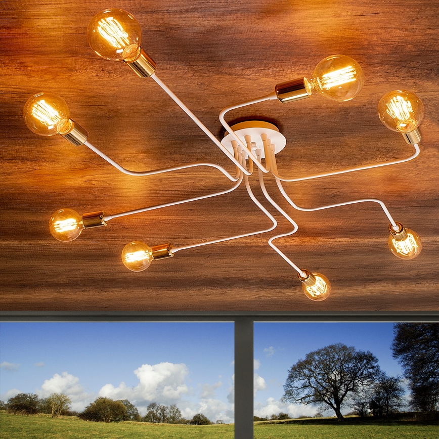 Prie lubų tvirtinama liustra TRUVA 8xE27/40W/230V balta/auksinė