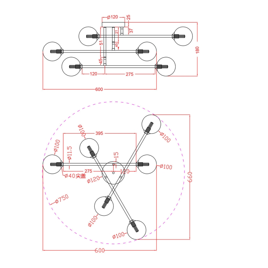 Prie lubų tvirtinamas šviestuvas DORADO 6xG9/28W/230V auksinis