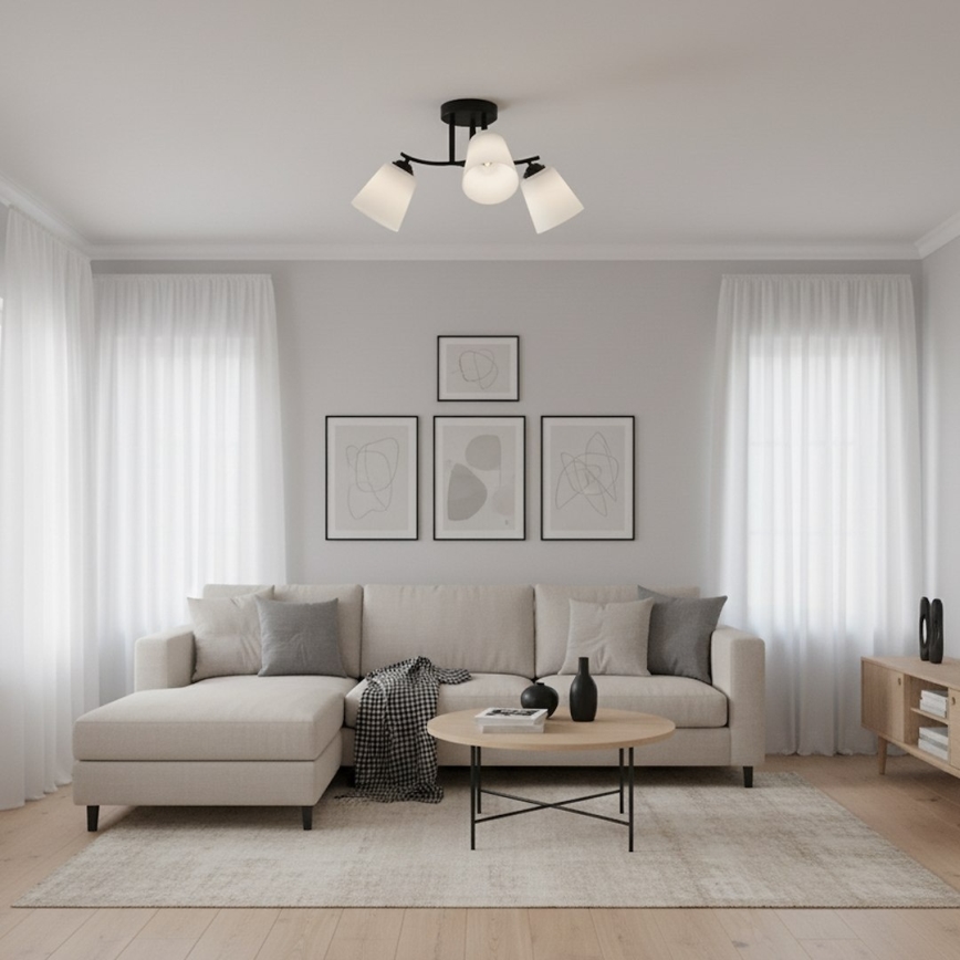 Prie lubų tvirtinamas šviestuvas PAFOS 3xE27/15W/230V juodas