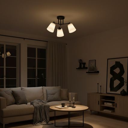 Prie lubų tvirtinamas šviestuvas PAFOS 3xE27/15W/230V juodas