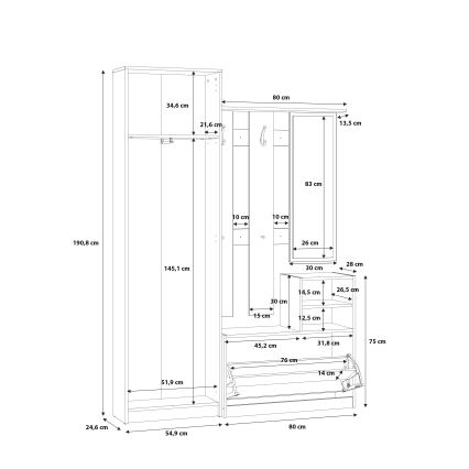 Prieškambario sienelė su veidrodžiu KAVI, Artisan ąžuolas