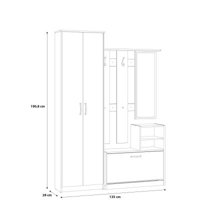 Prieškambario sienelė su veidrodžiu KAVI, ąžuolas Artisan